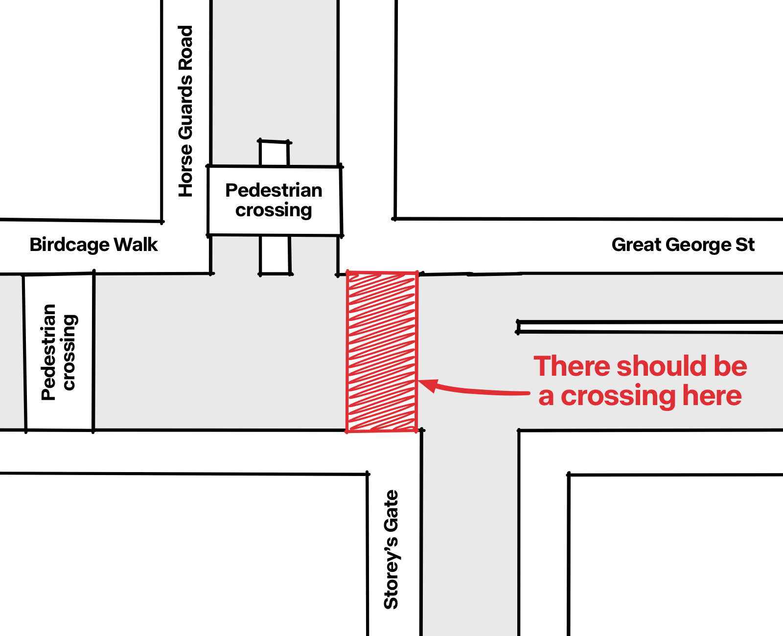 A sketch of the junction. I have added a red box where there should be an additional crossing.