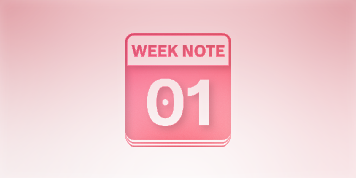 A representation of a calendar with the word “Weeknote” and the number “01” on it.