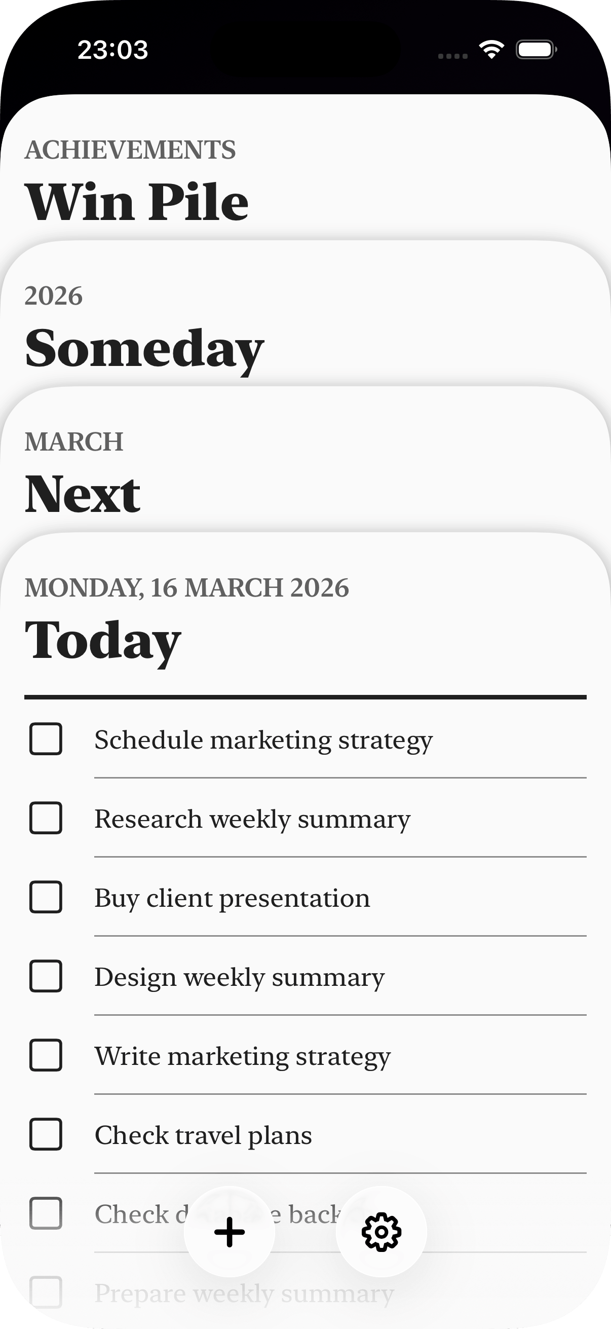 The card deck in greyscale colours serif fonts