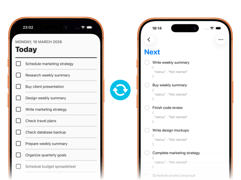 Side by side screenshots of the Reminders app and the OnDeck app.