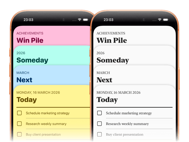 Side by side screenshots of the Reminders app and the OnDeck app.