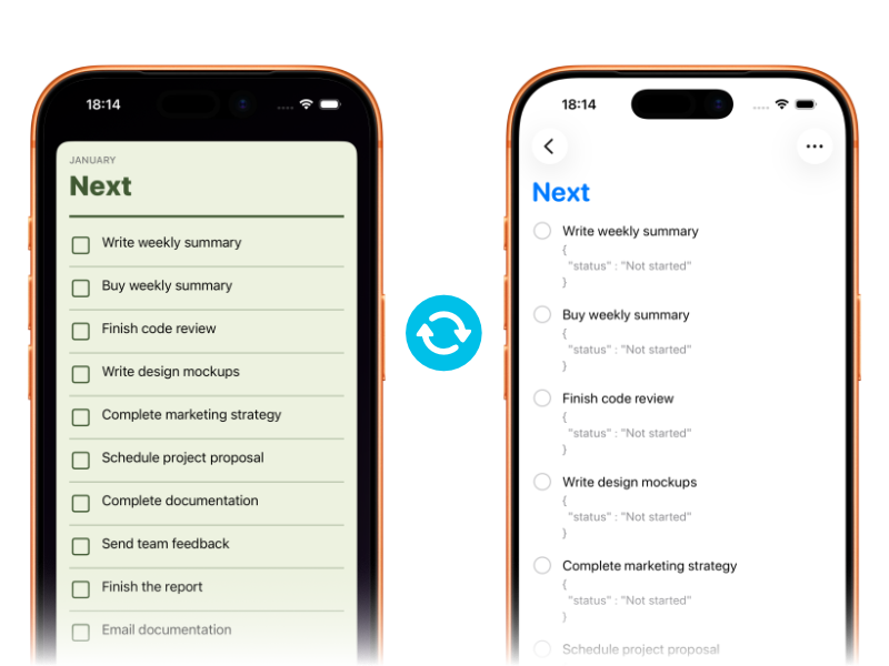 Side by side screenshots of the Reminders app and the OnDeck app.