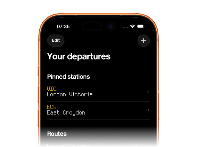 The routes screen